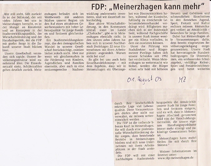 Meinerzhagener Zeitung 01.08.2009
